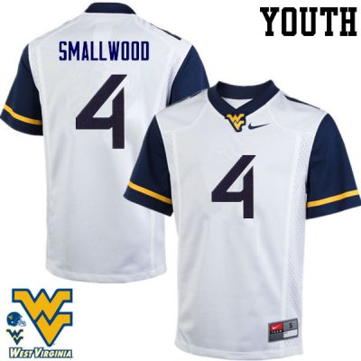 Youth West Virginia Mountaineers NCAA #4 Wendell Smallwood White Authentic Nike Stitched College Football Jersey TE15Y58XF